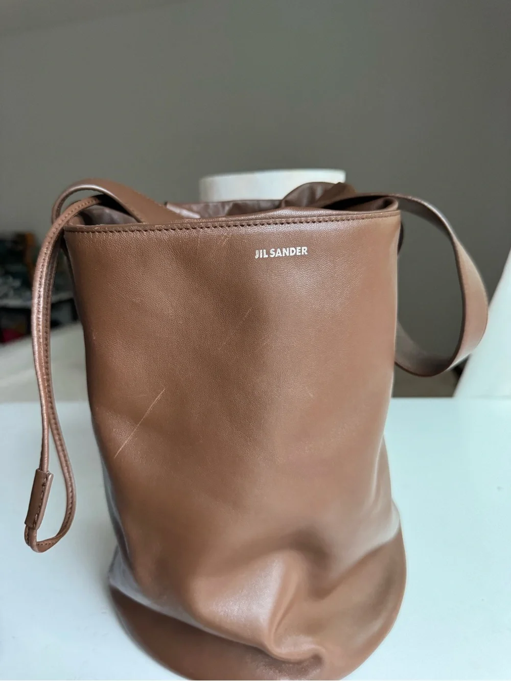 Jil Sander Brown Leather Bucket Bag